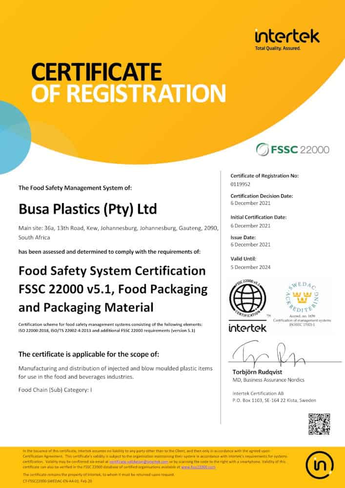 FSSC22000 Certificate